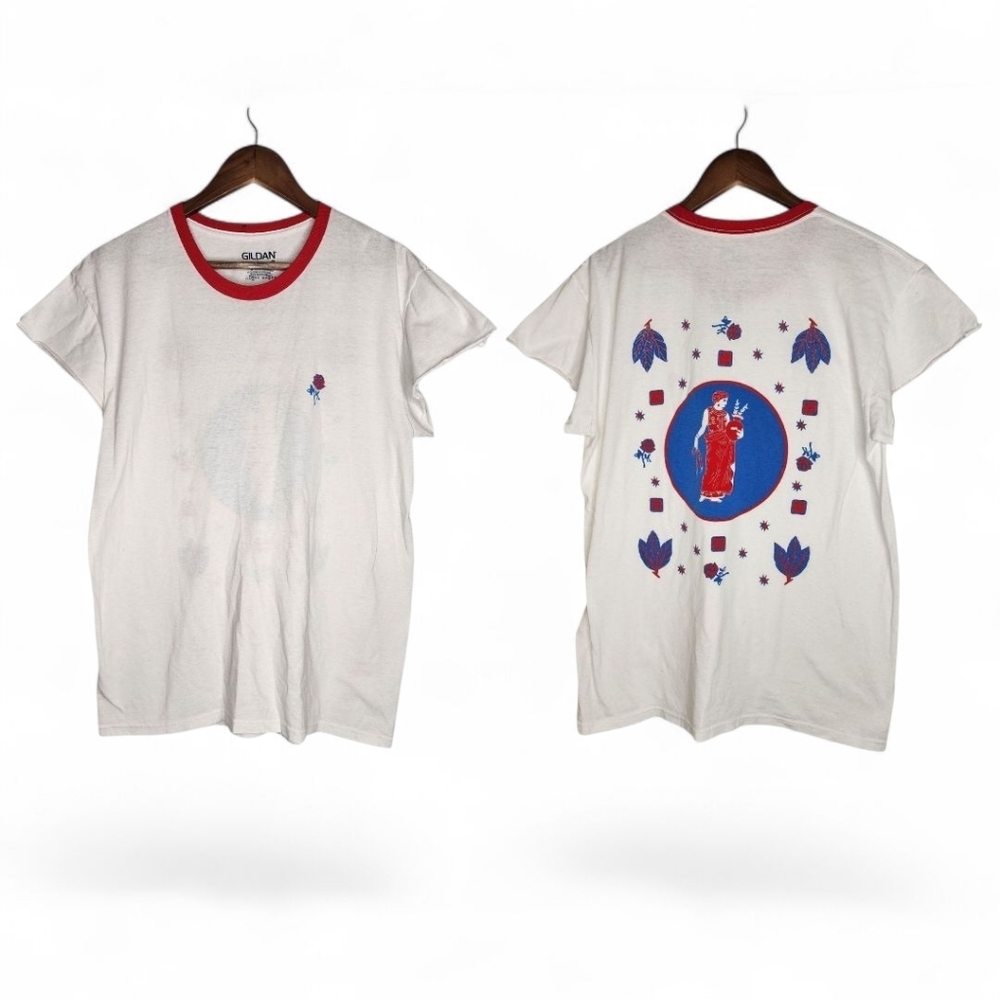 Gildan White & Red Ringer Graphic T-Shirt